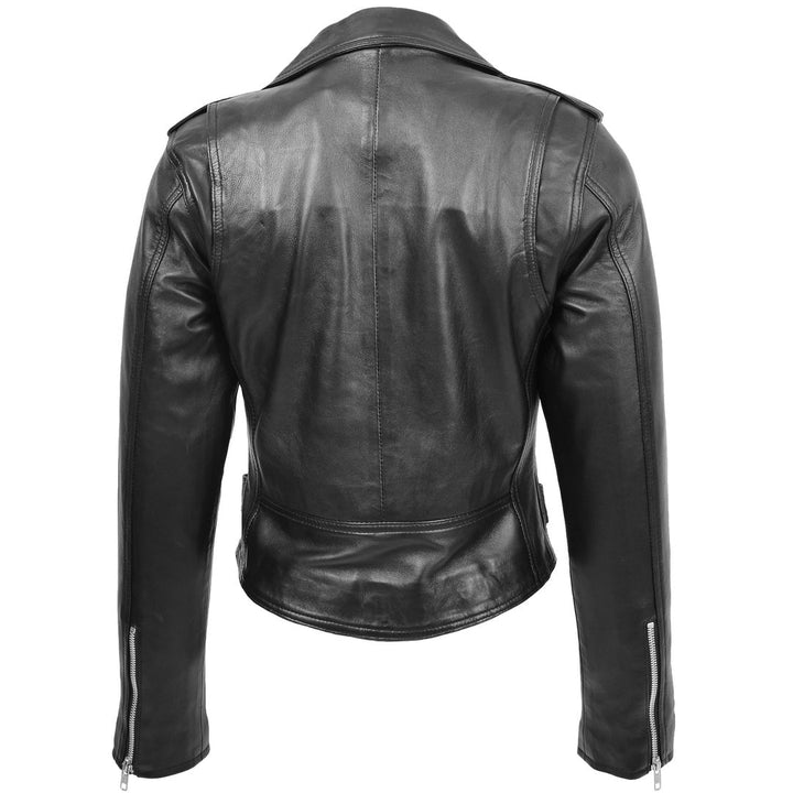 Womens Leather Biker Style Cross Zip Jacket Emma Black