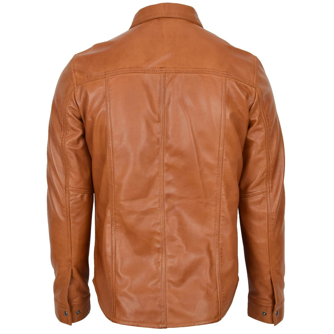Mens Leather Shirt Classic Trucker Style Oliver Tan