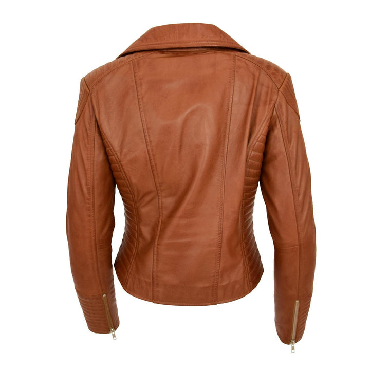 Womens Soft Leather Cross Zip Biker Jacket Anna Tan