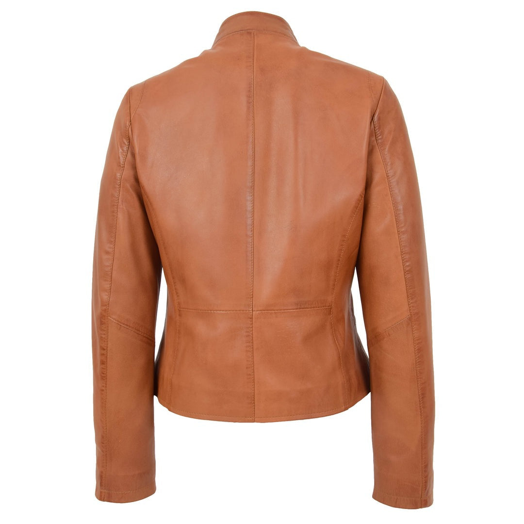 Womens Leather Casual Standing Collar Jacket Ivy Tan