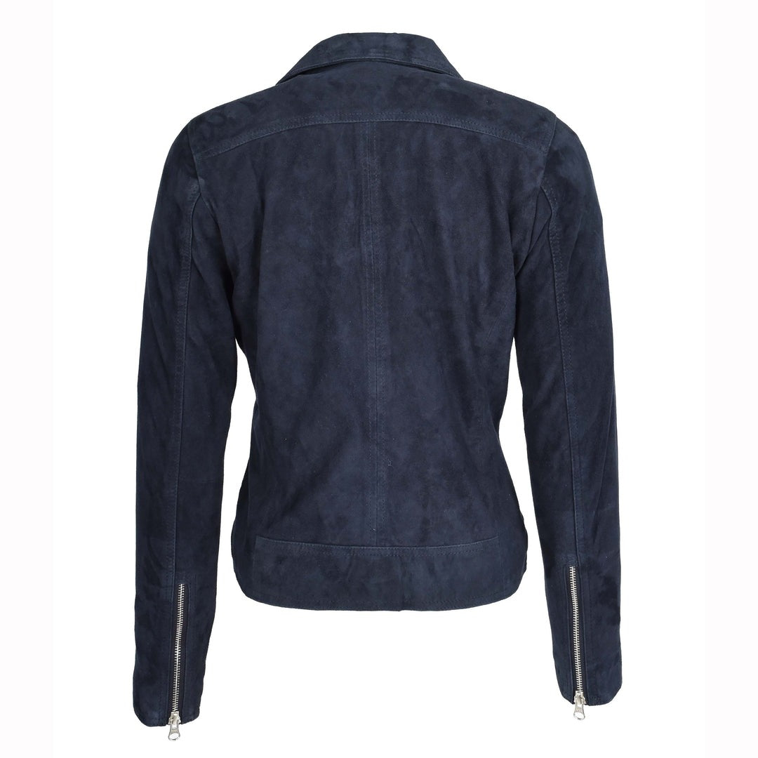 Women's Genuine Goat Suede Biker Jacket Lola Navy Blue