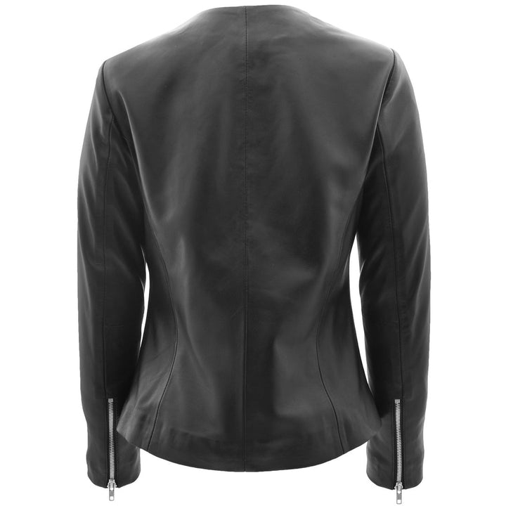 Womens Real Leather Collarless Jacket Moreno Black