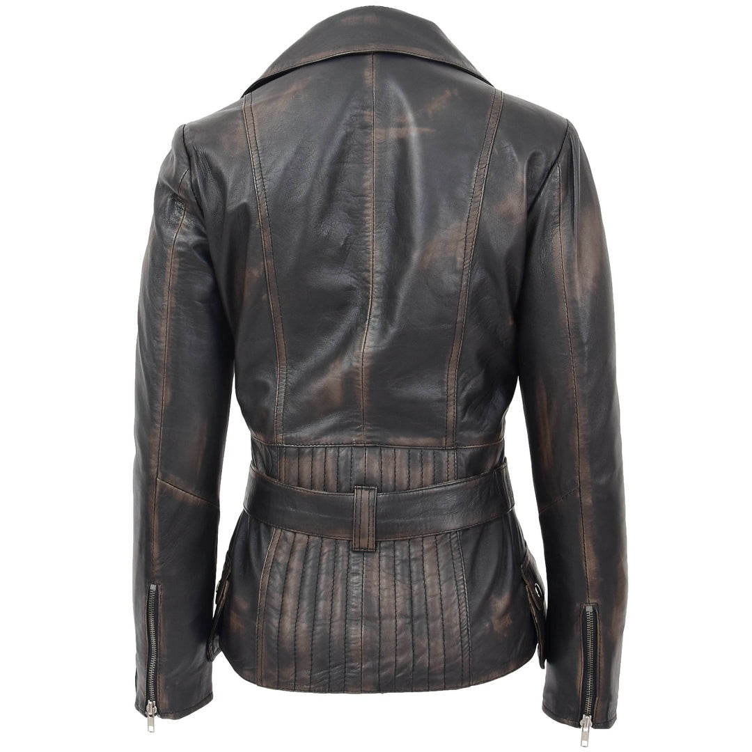 Womens Leather Hip Length Biker Jacket Celia Rub Off