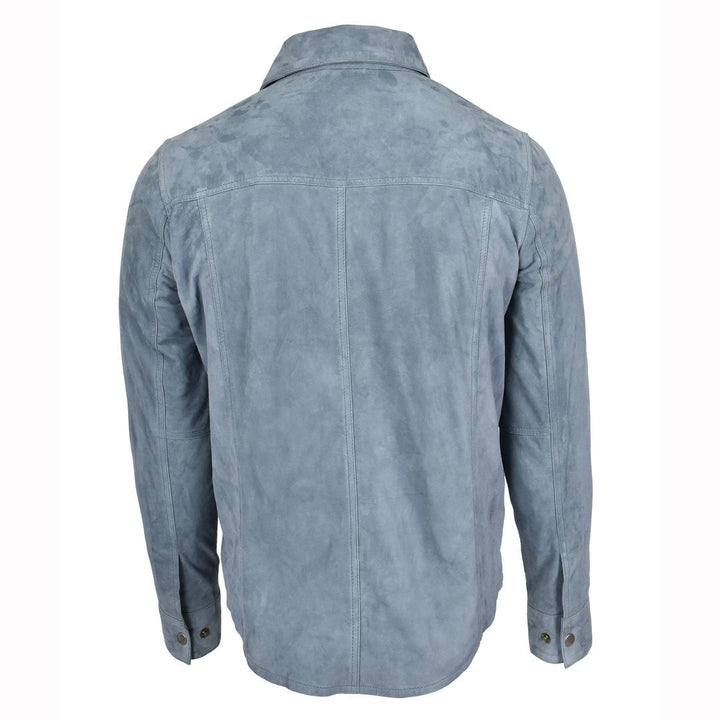 Mens Real Goat Suede Shirt Western Trucker Jacket Oliver Denim Blue