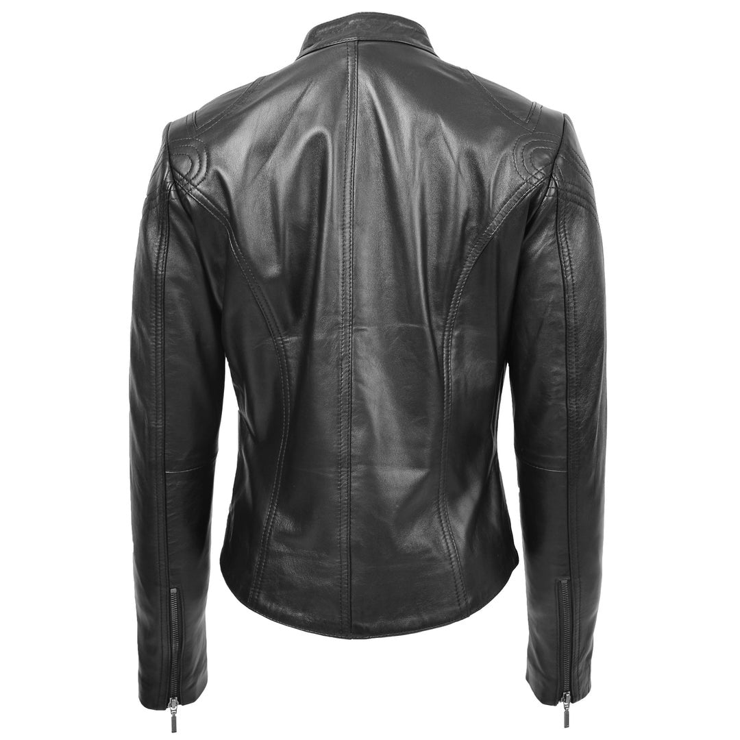 Womens Leather Standing Collar Jacket Becky Black