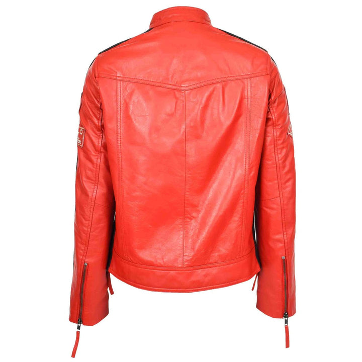 Ladies Leather Cafe Racer Biker Jacket Motorcycle Badges Rosa Red