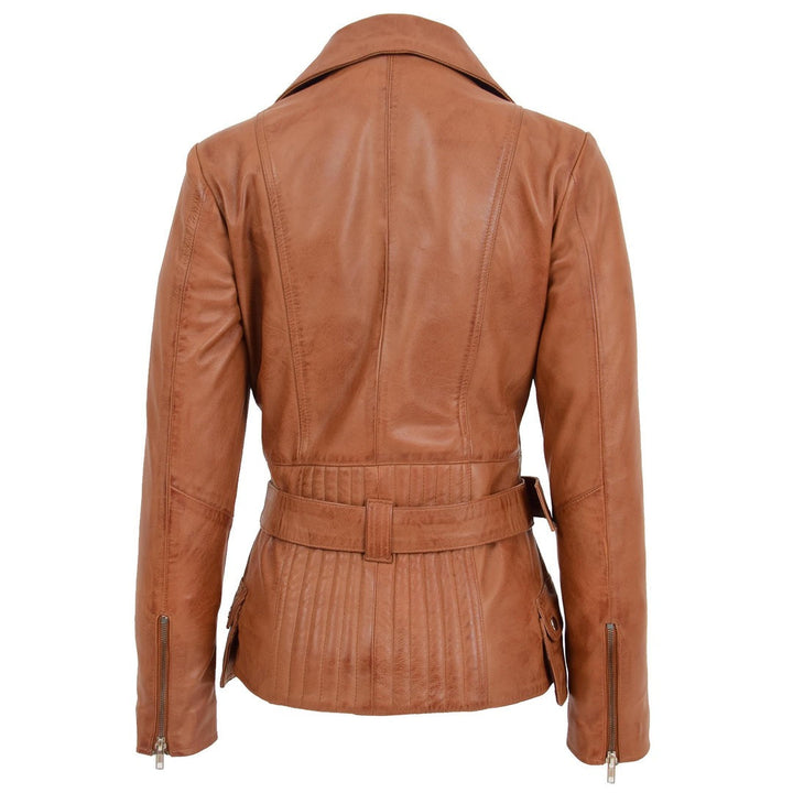 woman jackets\Womens Leather Hip Length Biker Jacket Celia Tan