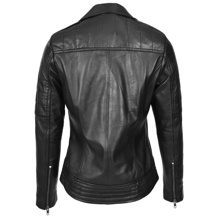 Womens Real Leather Biker Cross Zip Fashion Jacket Remi Black