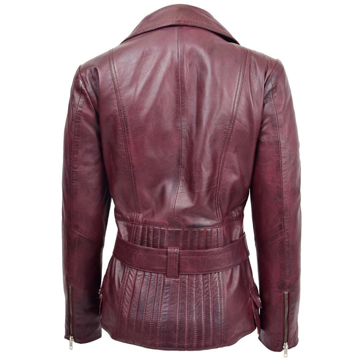 Womens Leather Hip Length Biker Jacket Celia Burgundy