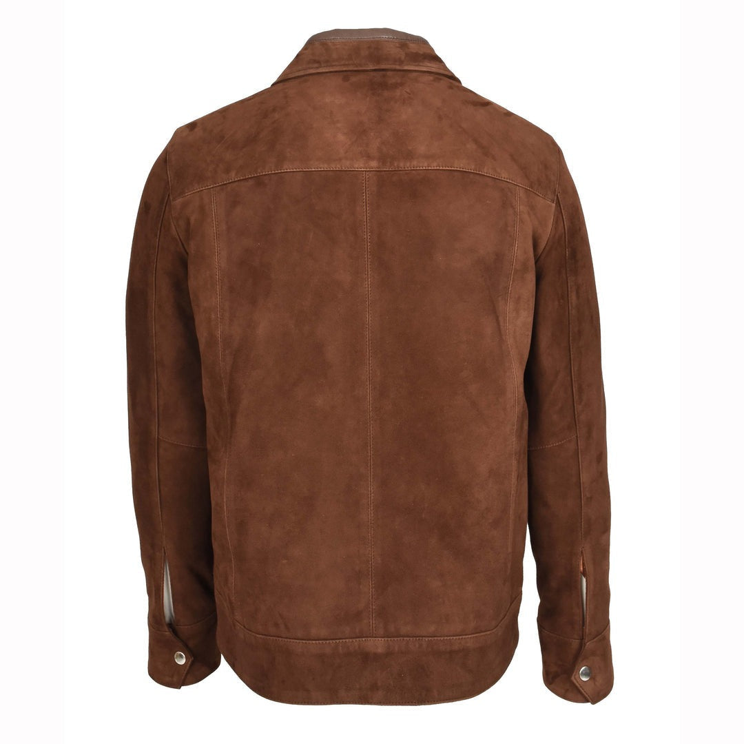 Mens Real Goat Suede Jacket Classic Zip Box Style Larry Rust Brown