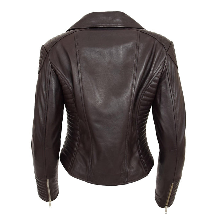 Womens Soft Leather Cross Zip Biker Jacket Anna Brown