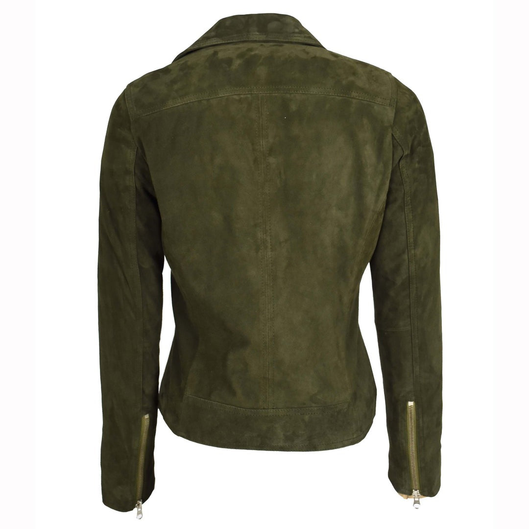Women's Genuine Goat Suede Biker Jacket Lola Olive Green