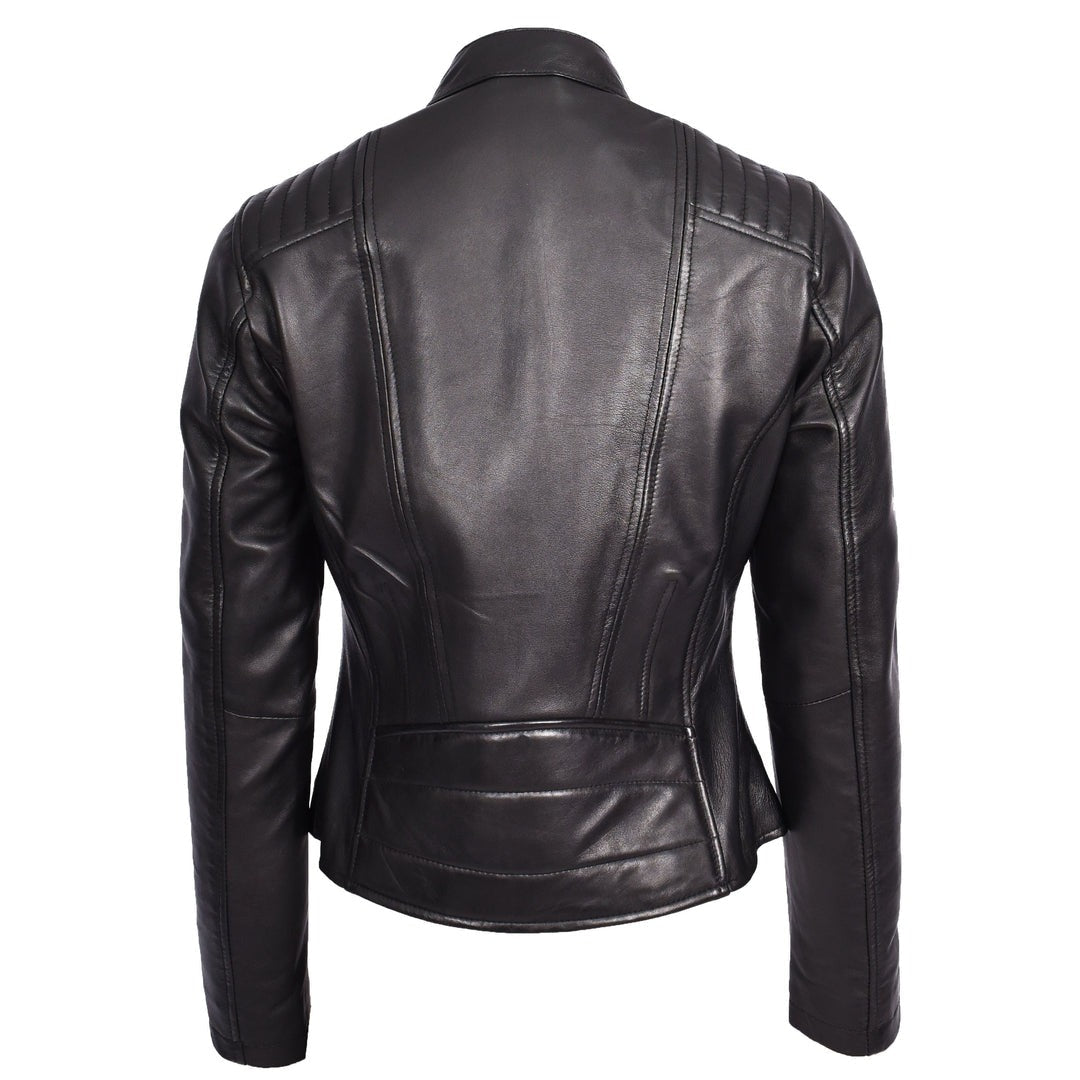 Womens Real Leather Classic Biker Jacket Sophia Black