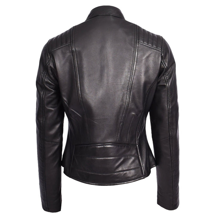 Womens Real Leather Classic Biker Jacket Sophia Black