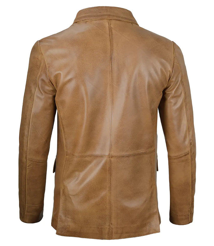 Mens Camel Brown Leather Blazer Jacket