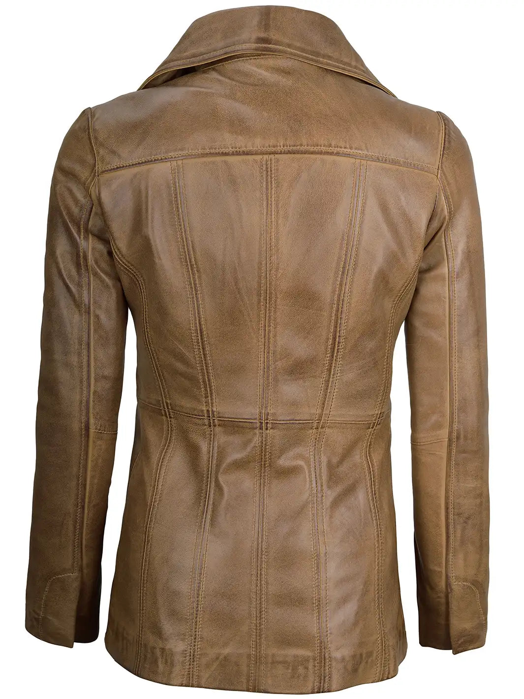 Women’s Camel Three Button Lambskin Leather Jacket