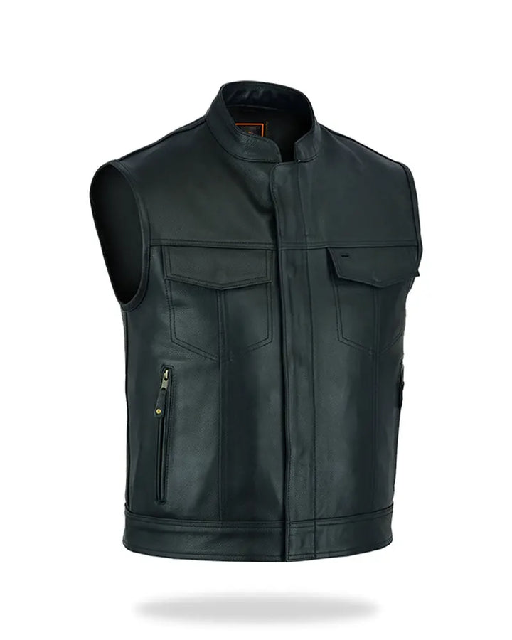Men’s Black Leather Biker Vest