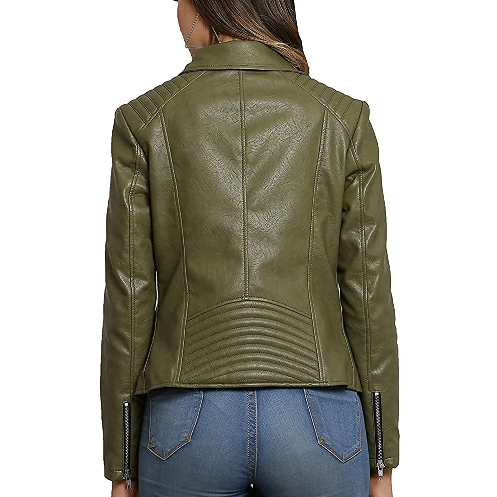 Premium Stylish Green Fashion Leather Jacket for Women