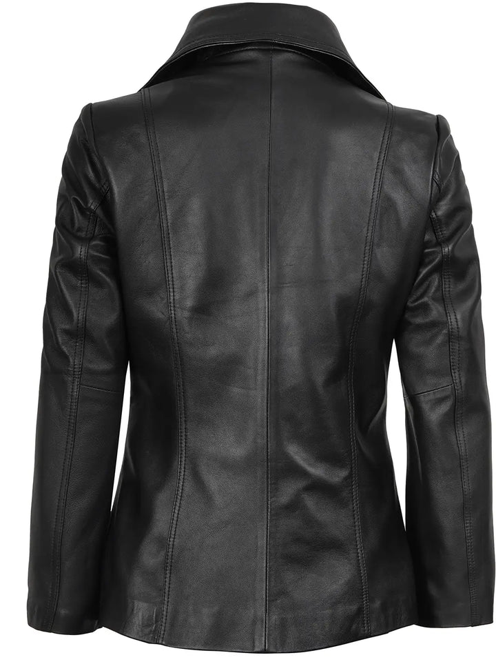 Women's Black Two Button Leather Blazer Jacket