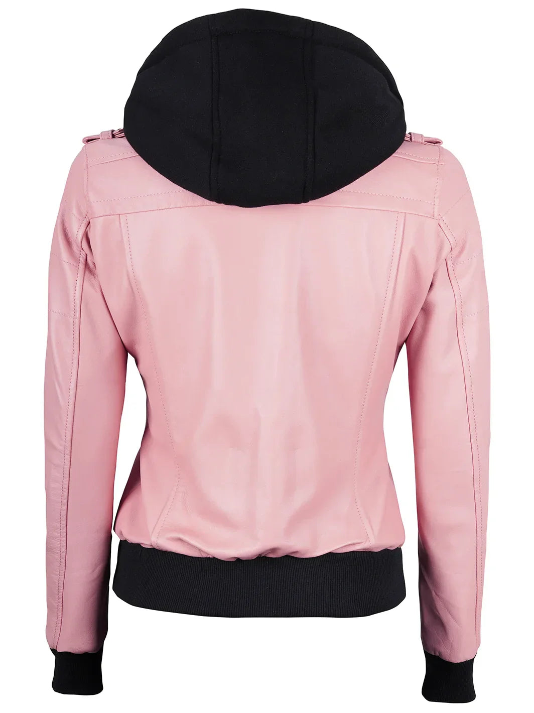 Women's Pink Leather Jacket with Removable Hood