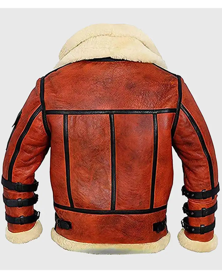 Pry Double Collar B-3 Shearling Red Leather Aviator Jacket