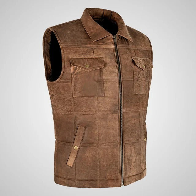 Men’s Brown Buff Padded Leather Vest