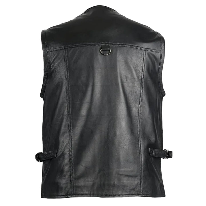 Men’s Black V-Neck Hunting Leather Vest