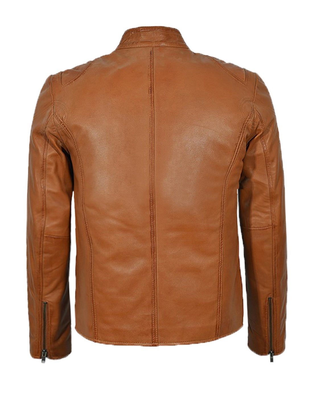 Distressed Tan Leather Motorcycle Jacket For Men
