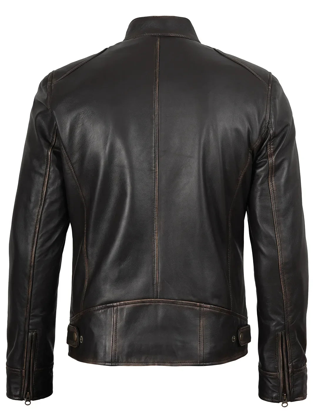 Dodge Men's Rub-Off Dark Brown Cafe Racer Leather Jacket