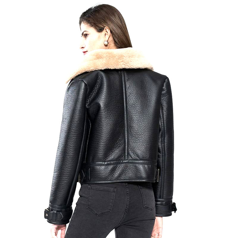 Premium Black Fashion Fur Leather Jacket for Women