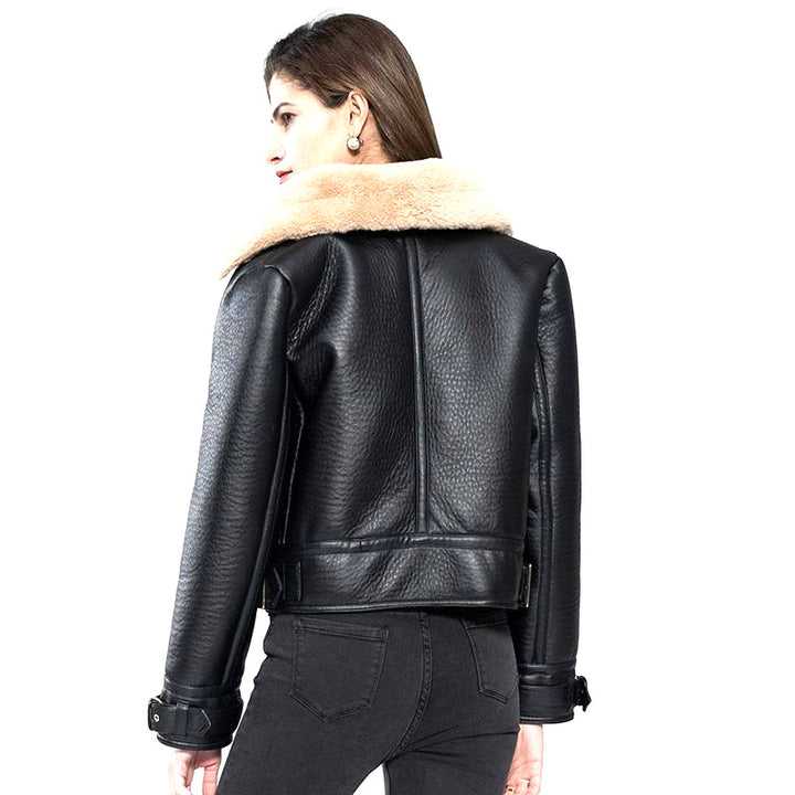 Premium Black Fashion Fur Leather Jacket for Women