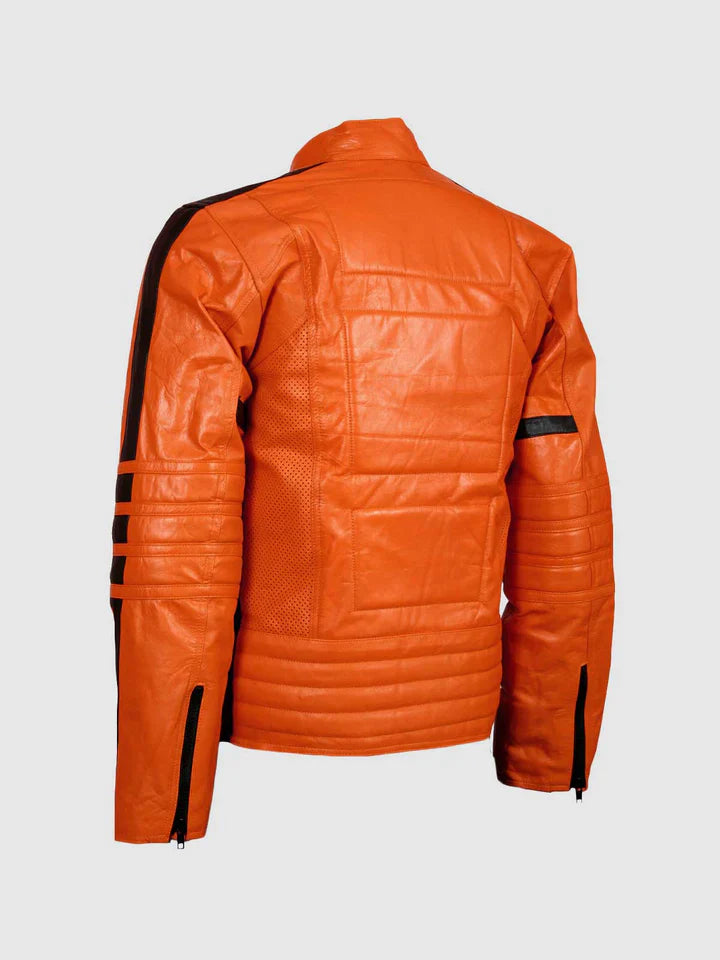 Orange Leather Biker Jacket