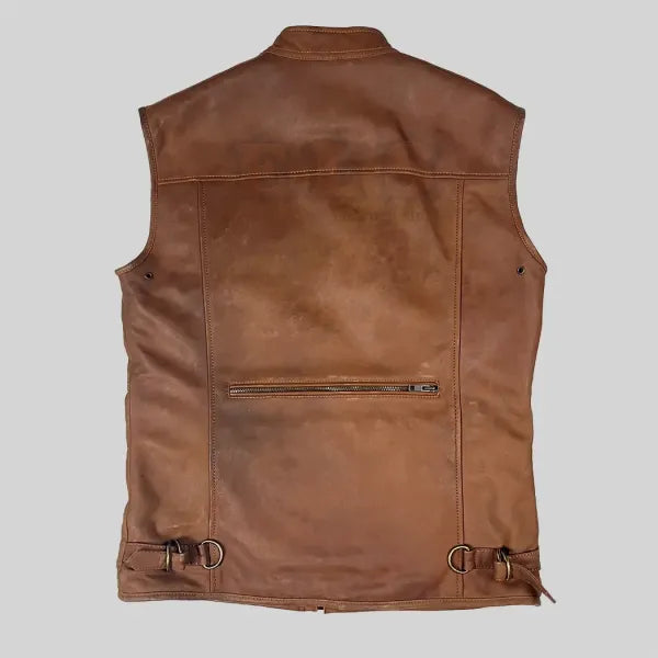 Men’s Multi Pocket Brown Leather Vest