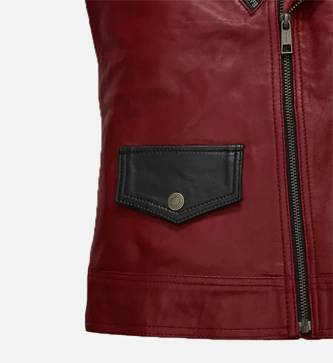 Men’s Red and Black Leather Vest