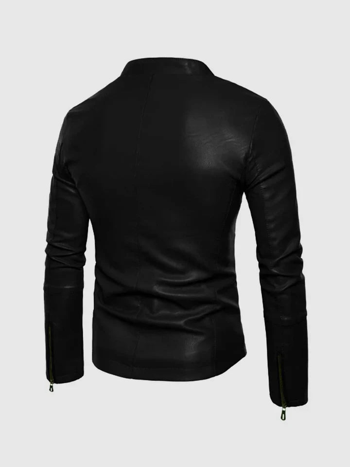 Small Collar Leather Jacket