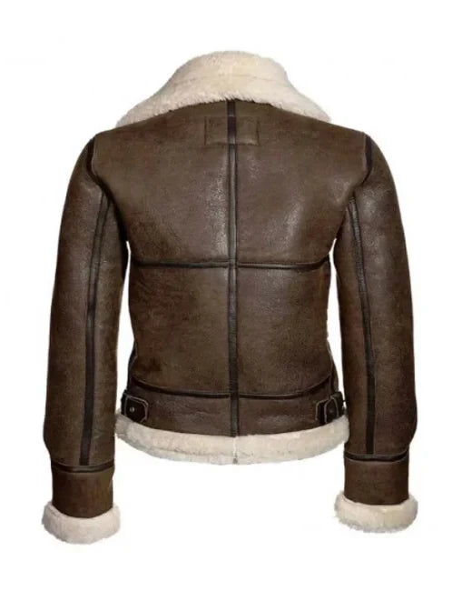 Katie Distressed Brown Shearling Leather Jacket