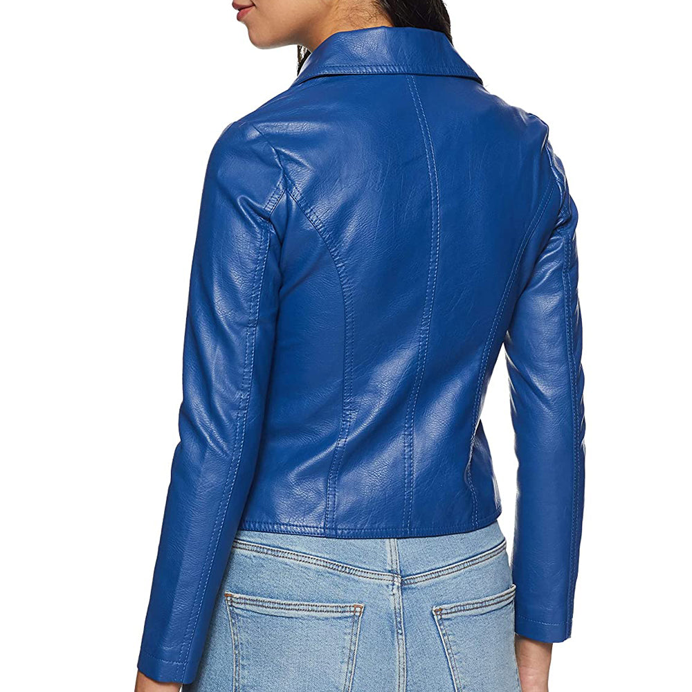 Premium Blue Fashion Leather Jacket for Women