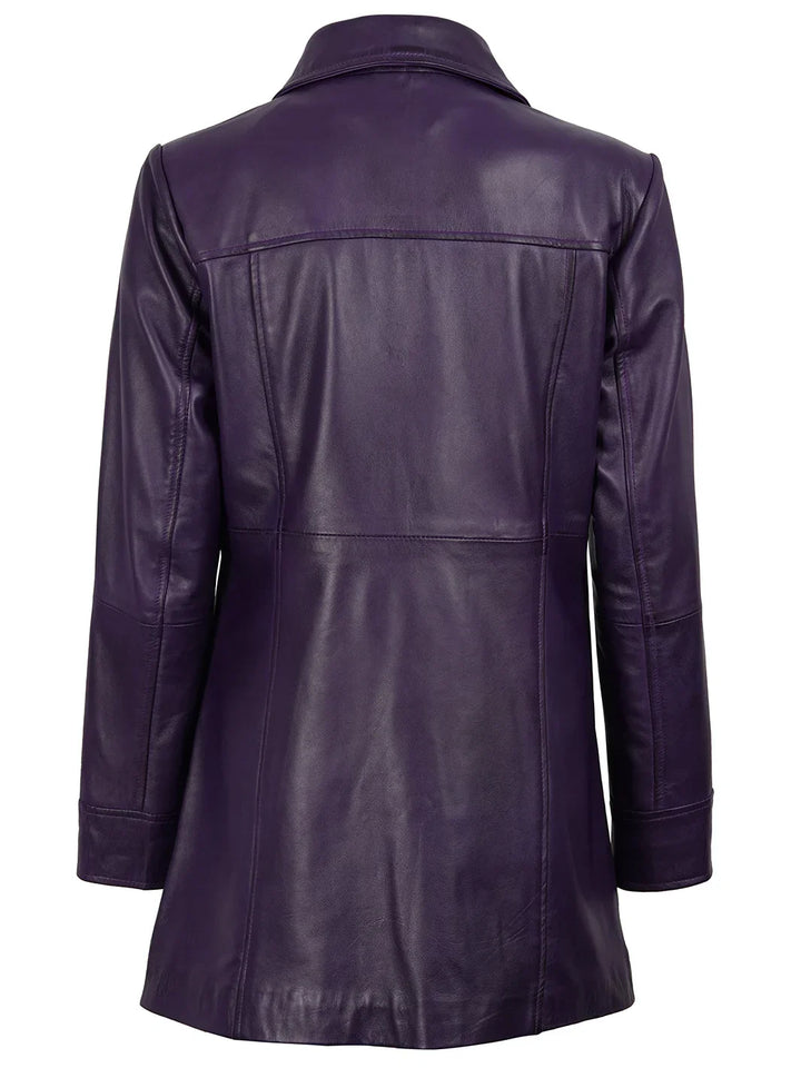 Kandis Women's Leather Purple 3/4 Length Car Coat