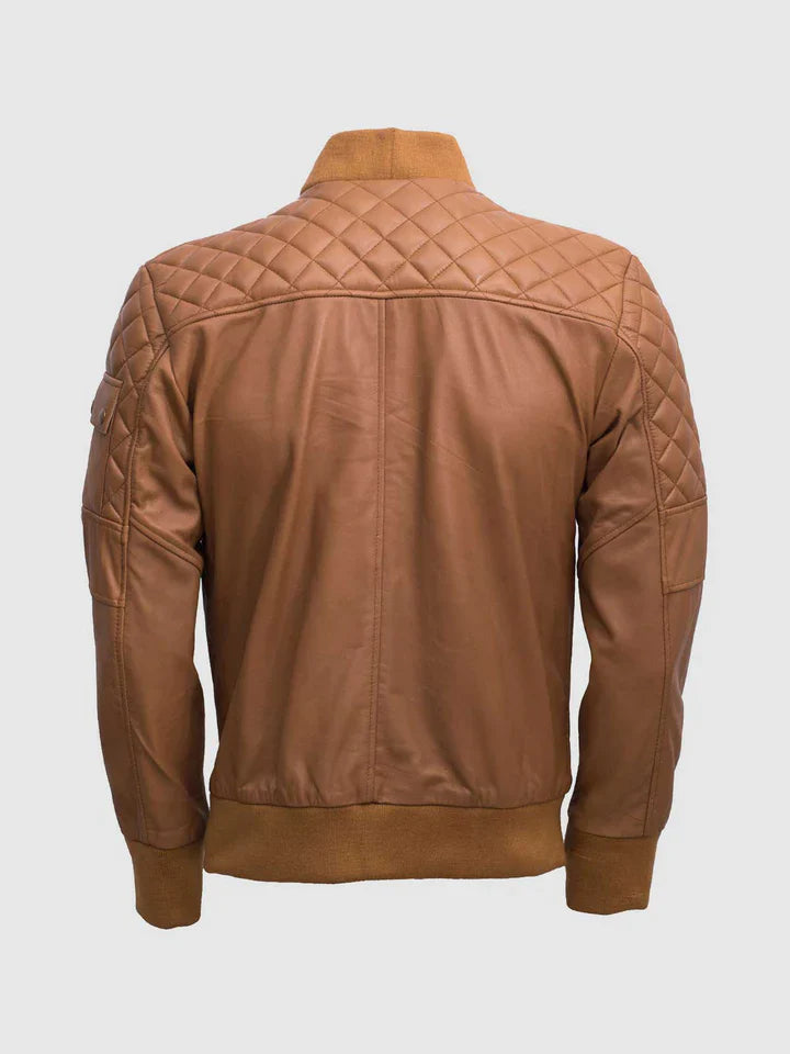 Quilted Tan Bomber Jacket