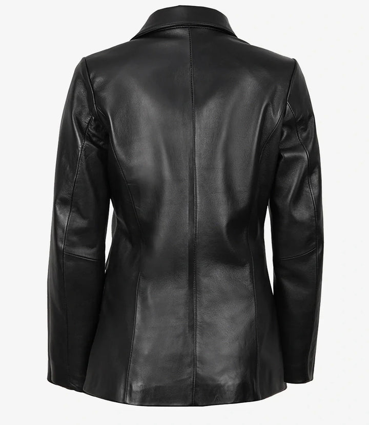 Vicenza Women's Black Two-Button Leather Blazer