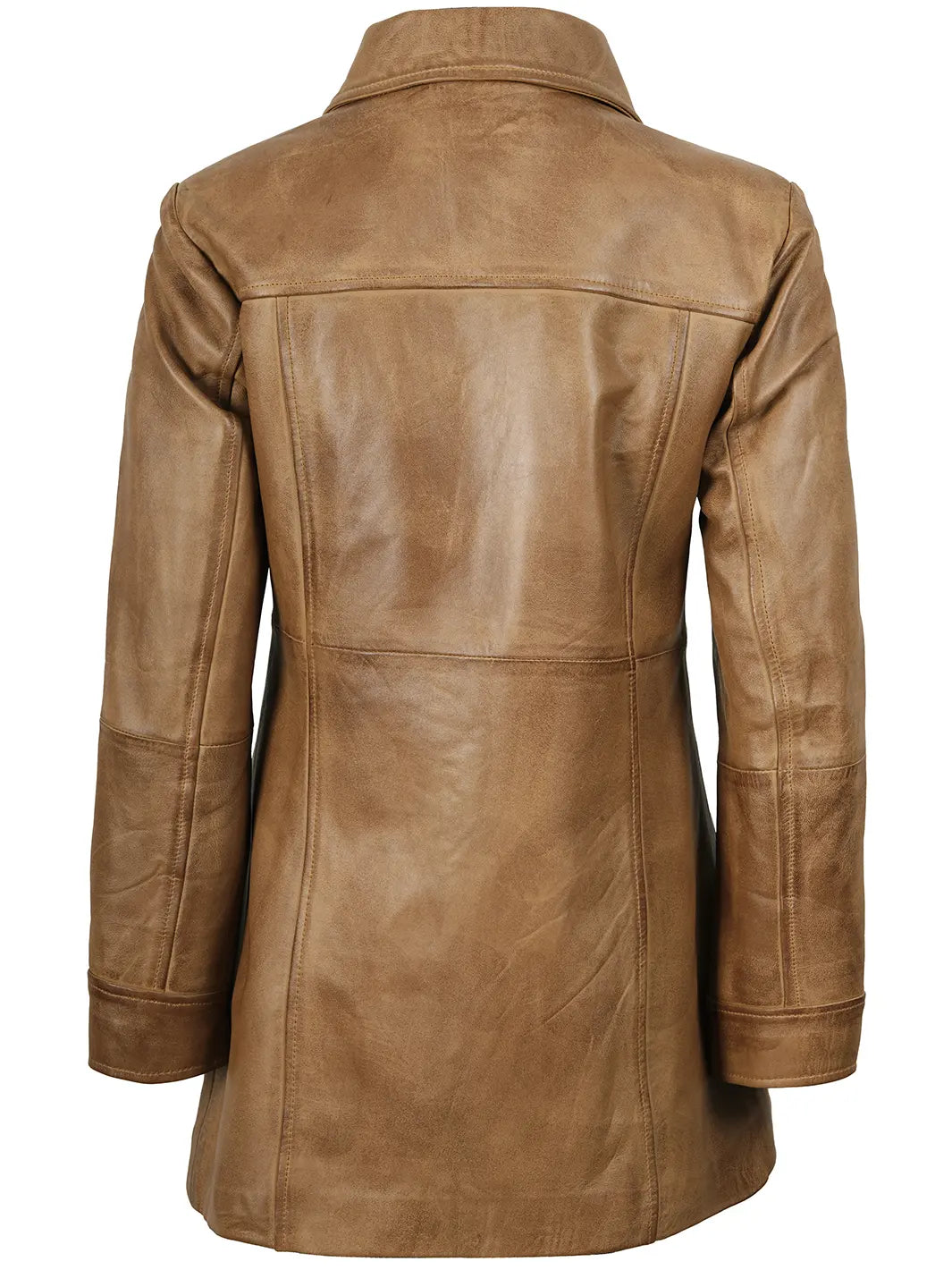 Kandis Womens Camel Brown Real Leather Car Coat