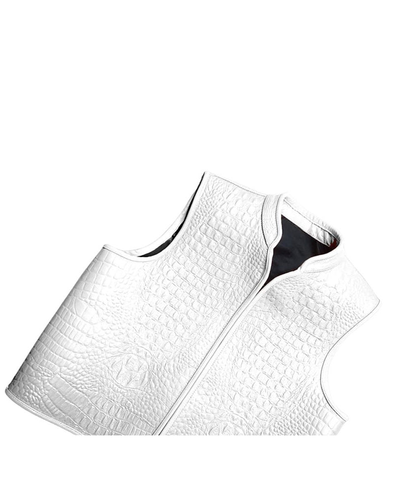Men’s Premium White Leather Biker Vest