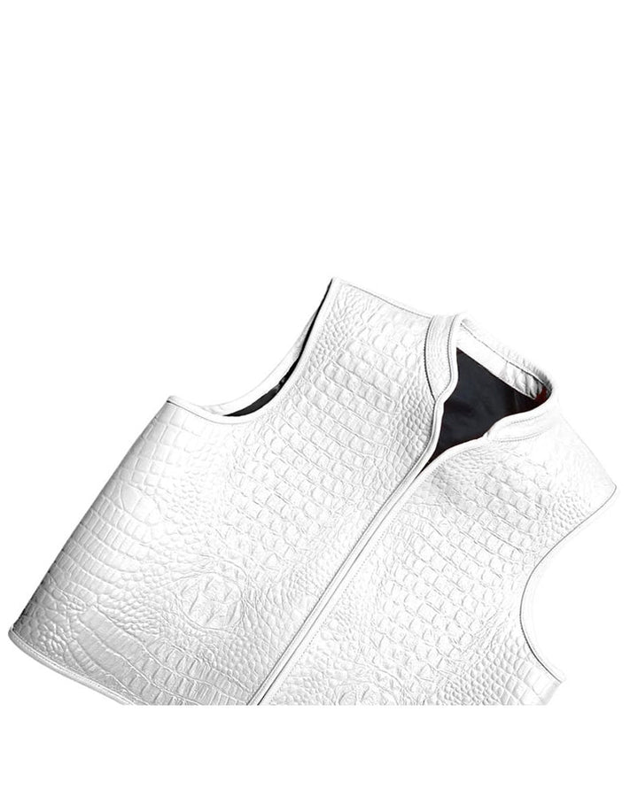 Men’s Premium White Leather Biker Vest