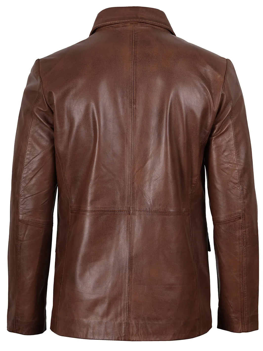 Mens Two Button Cognac Wax Leather Blazer