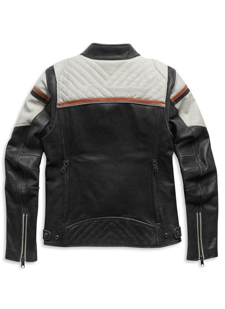 Leather Jacket, White/Black/Orange