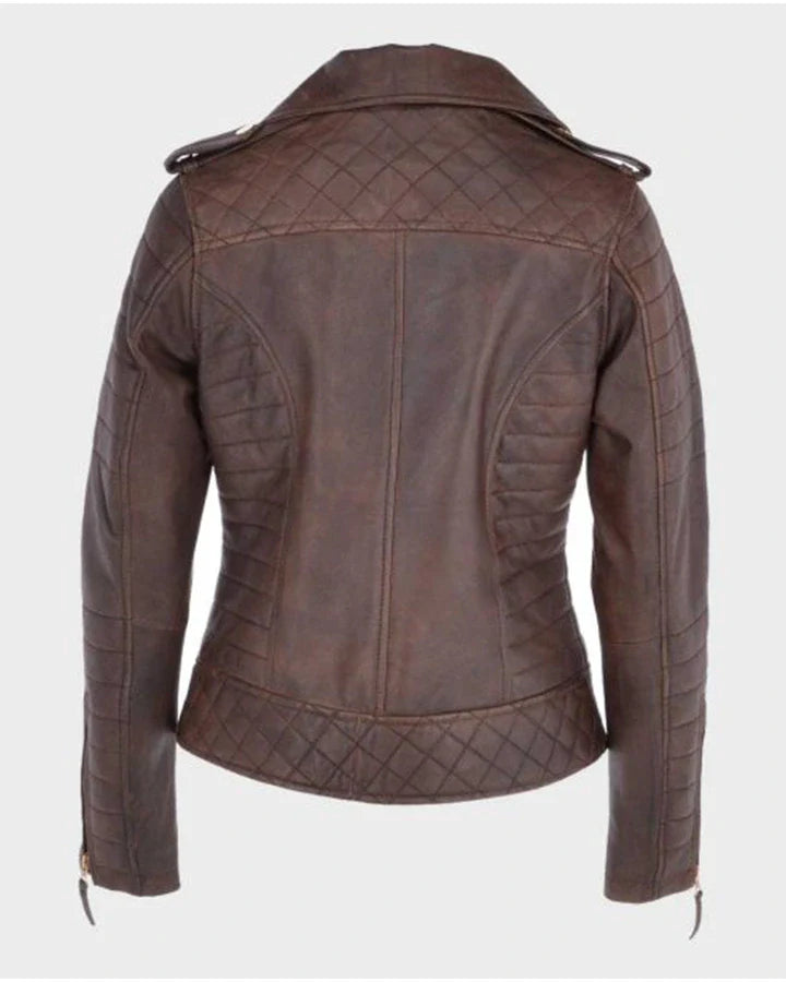 Kara Brown Distressed Biker Leather Jacket
