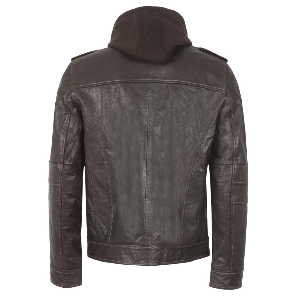 Premium Stylish Brown Fashion Hoodie Leather Jacket for Men