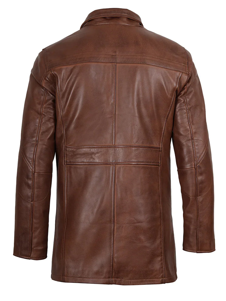 Bristol Men's Vintage Cognac Brown Leather Car Coat