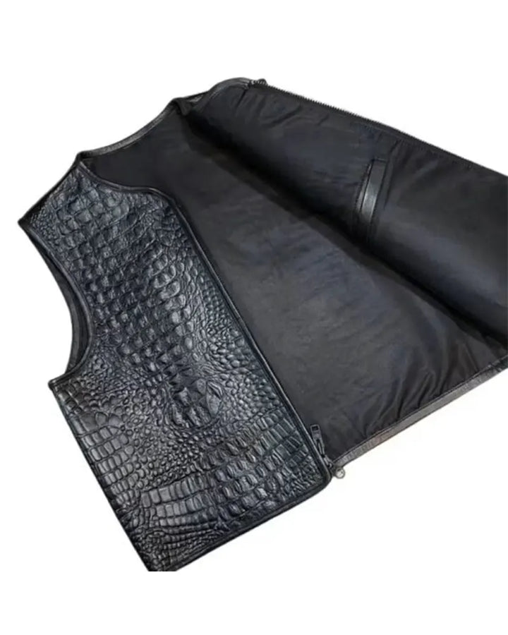 Men’s Black Embossed Biker Leather Vest