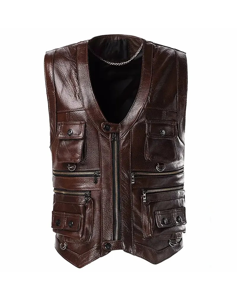 Men’s Luke Vintage Brown Leather Vest